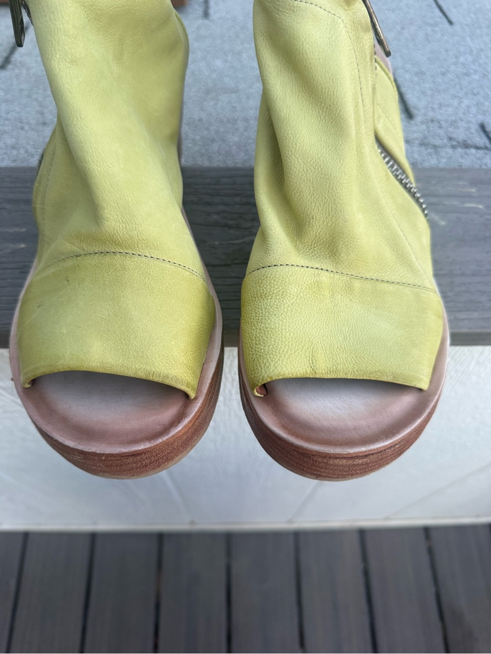 A.S.98 Yellow Open-Toe Zip Wedge Sandals - Picture 9 of 16